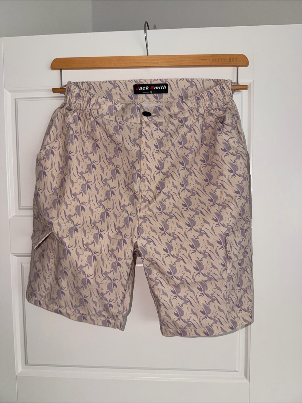 Jack Smith Beige & Lilac Printed Cargo Shorts